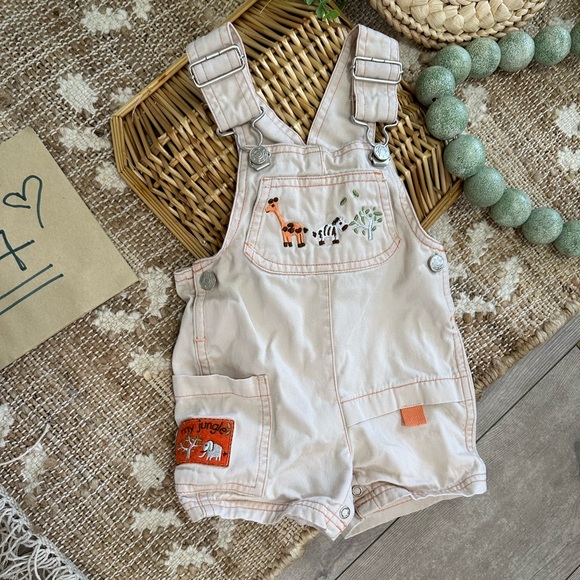 Vintage Baby Boy Animal Overalls Shortalls Zebra Giraffe ‘My Jungle’ 6-9 Months - Picture 14 of 15